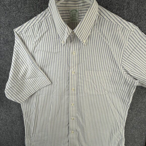 Brooks Brothers 16.5 Classic Fit Button Up Shirt Short Sleeve Striped Blue White - Picture 2 of 16